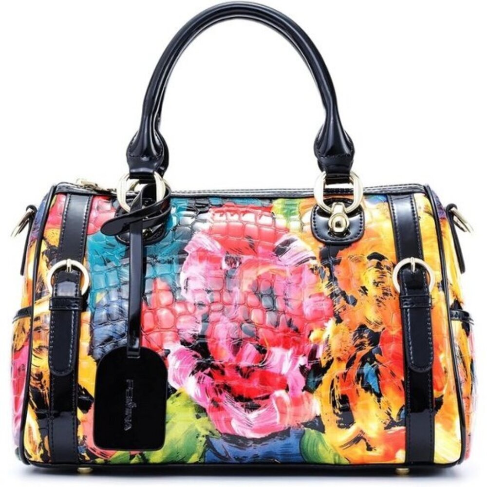 Women Doodle Genuine Leather Tote Handbag Clutch Purse Crossbody Bag